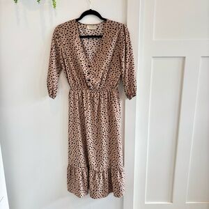 The Nines Boutique Leopard Print Neutral Women's Midi Dress Elastic Waist Size S